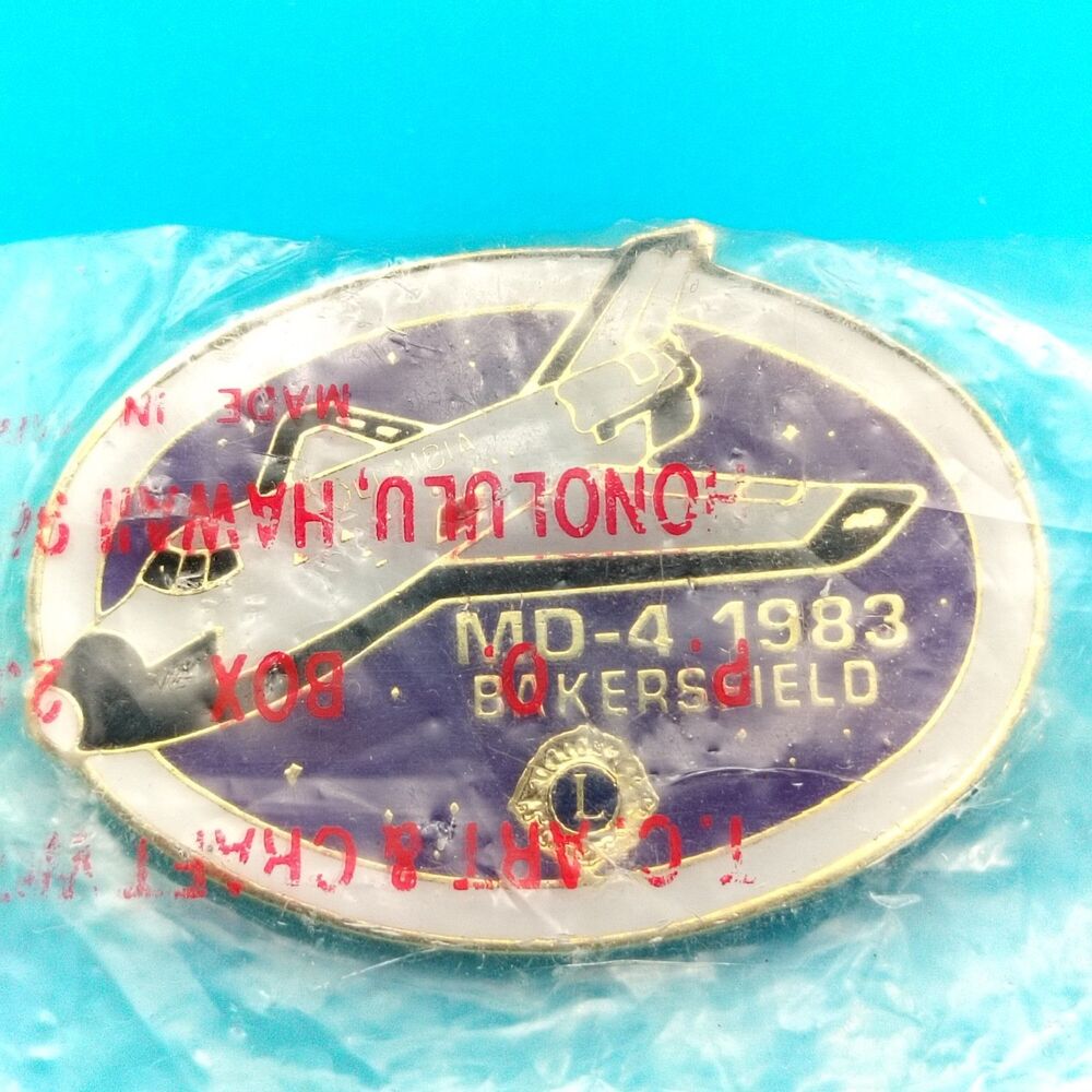 Lions Club Space Shuttle MD-4 1983 Bakersfield Vintage Pin in Original Plastic